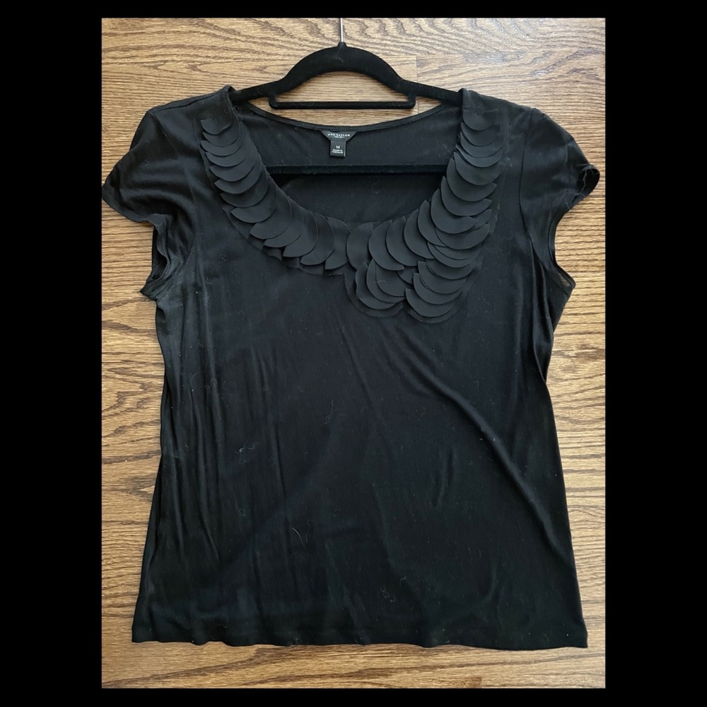 Ann Taylor black top with petal collar detail